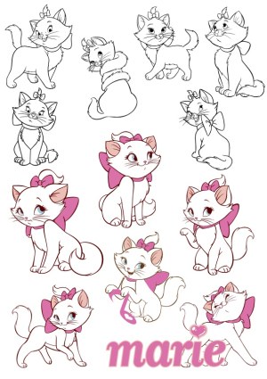 Set of Cute Cartoon Cat Marie Poses with Pink Bows Free Vector