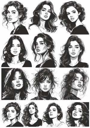 Black and White Vector Portraits of Women with Various Hairstyles Free Vector