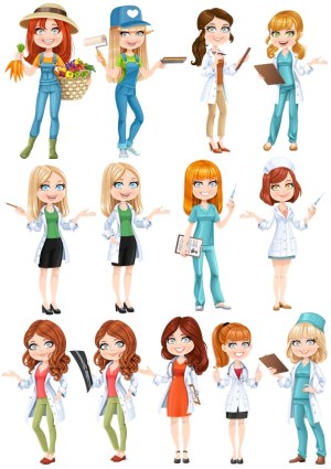 Vector Illustrations of Female Professionals in Healthcare and Trades Free Vector