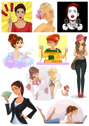 Diverse Cartoon Women Illustrations in Various Activities and Styles Free Vector