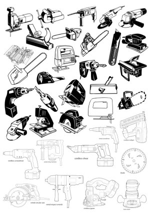 Vector Set of Black and White Power Tools and Hand Tools Free Vector