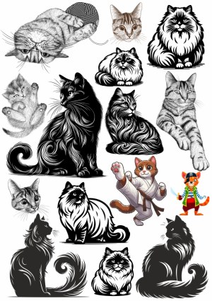 Collection of Detailed Cat Vector Illustrations and Cartoon Characters Free Vector