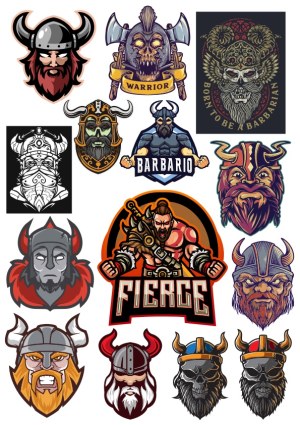 Collection of Viking and Barbarian Warrior Vector Illustrations Free Vector