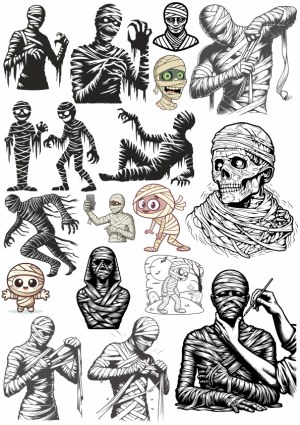 Collection of Mummy Characters and Illustrations Free Vector