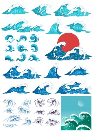 Collection of Stylized Ocean Wave Vectors Free Vector