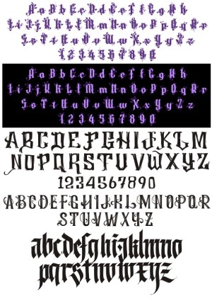 Gothic and Blackletter Typeface Alphabet Sets with Numbers Free Vector