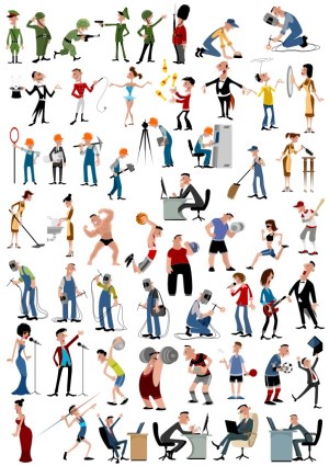 Diverse Profession and Activity Characters Vector Set Free Vector