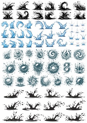 Collection of Water Splash and Wave Vector Illustrations Free Vector