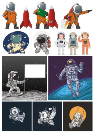 Collection of Cartoon and Realistic Astronaut and Space Vector Illustrations Free Vector
