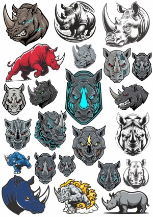 Collection of Stylized Rhino Vector Illustrations Free Vector