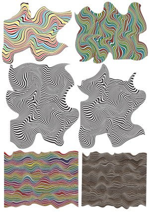 Abstract Wavy Line Patterns in Color and Black & White Free Vector