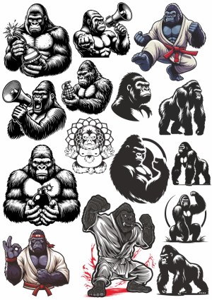 Collection of Gorilla Vector Illustrations in Various Poses and Styles Free Vector