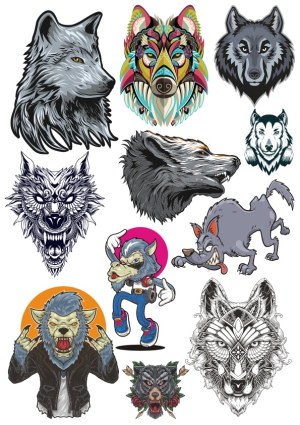 Collection of Stylized Wolf and Werewolf Vector Illustrations Free Vector