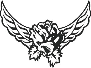 Winged Rose Black and White Vector Illustration Free Vector