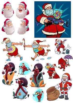 Santa Claus Collection with Various Poses and Activities Free Vector