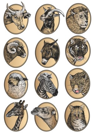 Hand-Drawn Wild and Domestic Animal Portraits Vector Set Free Vector