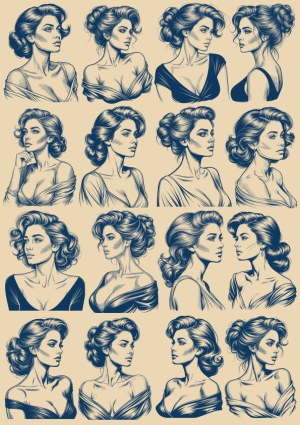 Collection of Vintage Elegant Women's Headshots Vector Free Vector