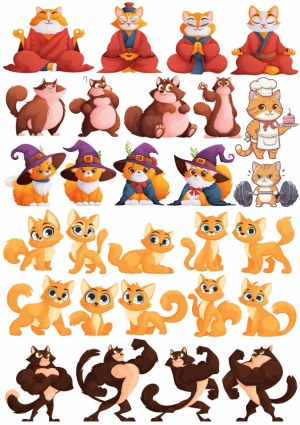 Cute Cat Characters in Various Poses and Costumes Vector Set Free Vector