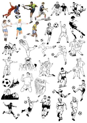 Collection of Soccer Players in Various Action Poses Free Vector