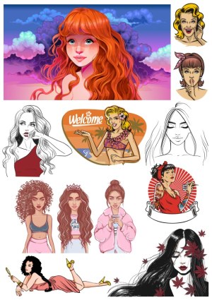 Diverse Female Portraits and Stylized Women Vector Illustrations Free Vector