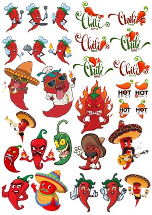 Spicy Chili Pepper Cartoon Characters and Logos Vector Set Free Vector