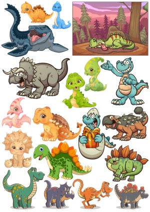 Cute Cartoon Dinosaur Characters and Scene Vector Set Free Vector