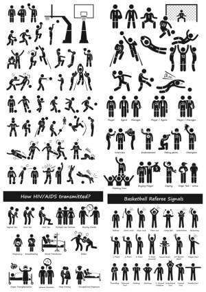 Basketball Actions, Roles, HIV Transmission, and Referee Signals Vector Icons Free Vector