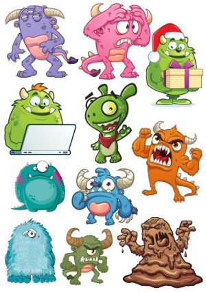 Set of Twelve Colorful Cartoon Monster Characters Free Vector