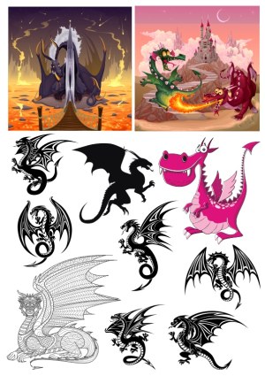 Collection of Dragon Vector Illustrations in Various Styles Free Vector