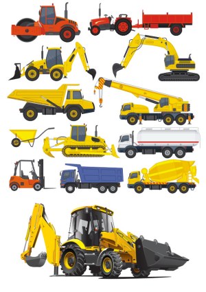 Construction and Heavy Equipment Vehicles Vector Set Free Vector