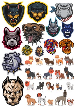 Collection of Dog Head Logos and Breed Icons Free Vector