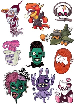 Collection of Quirky and Creepy Cartoon Characters and Objects Free Vector