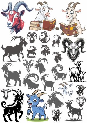 Goat and Ram Vector Illustrations and Silhouettes Collection Free Vector