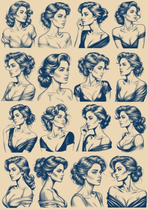 Elegant Hand-Drawn Vintage Women Portraits Set Free Vector