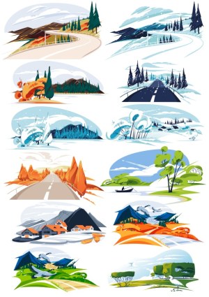 Vector Illustrations of Scenic Roads and Nature Landscapes Free Vector
