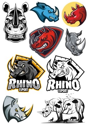 Rhino Head Mascot and Esport Logo Vector Collection Free Vector