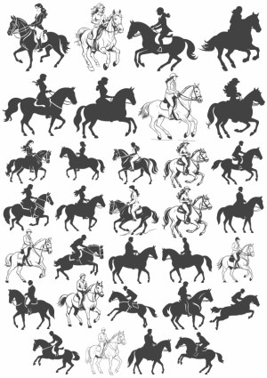 Collection of Horseback Riding Silhouettes and Line Art Vectors Free Vector