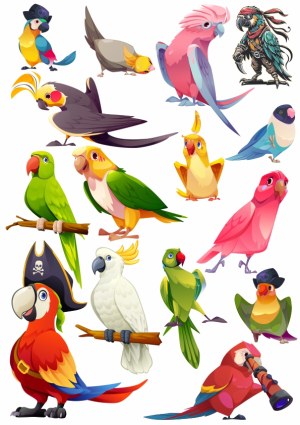 Colorful Cartoon Parrot and Bird Characters Collection Free Vector
