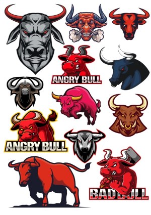 Collection of Angry Bull and Fighting Bull Vector Logos Free Vector