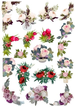 Collection of Floral Bouquet Vectors with Roses and Greenery Free Vector