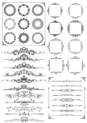 Vintage Ornate Frames, Borders, and Corner Decorative Elements Free Vector