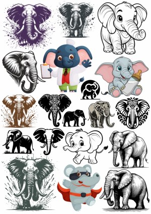 Elephant Collection of Vector Illustrations and Cartoons Free Vector