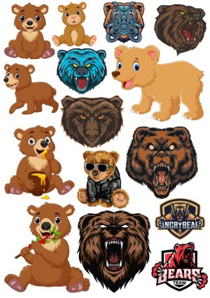 Cartoon and Fierce Bear Illustrations and Mascot Logos Free Vector