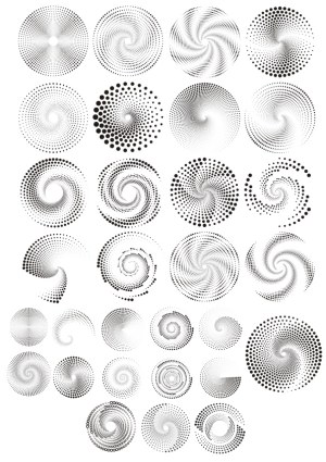 Collection of Black Spiral Halftone Dot Patterns Free Vector