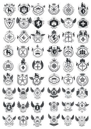 Set of Vintage Heraldic Crest and Emblem Vectors Free Vector