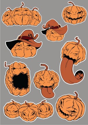 Set of Expressive Halloween Pumpkin Vector Illustrations Free Vector