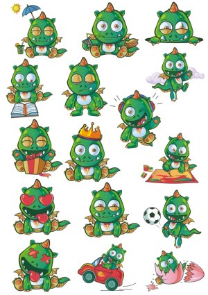 Cute Green Dragon Cartoon Character Various Poses and Activities Vector Set Free Vector