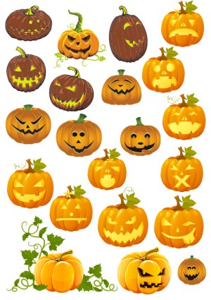 Collection of Halloween Jack-o'-Lantern Pumpkin Vectors Free Vector