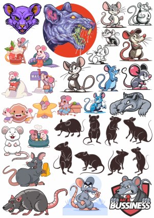 Collection of Cartoon and Stylized Rat and Mouse Illustrations Free Vector