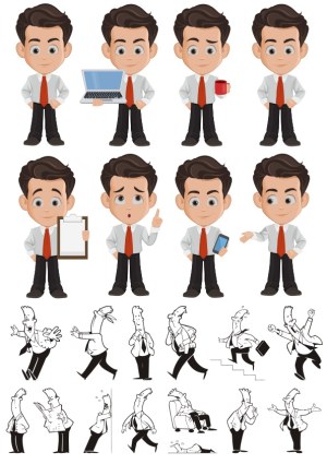 Businessman Character Vector Set with Various Poses and Expressions Free Vector